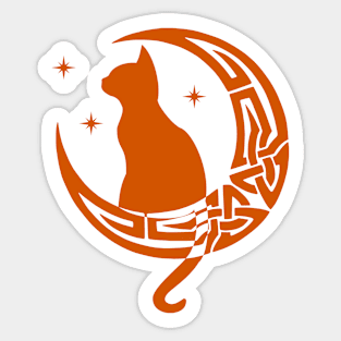 Orange Pagan Celtic Moon Cat Sticker